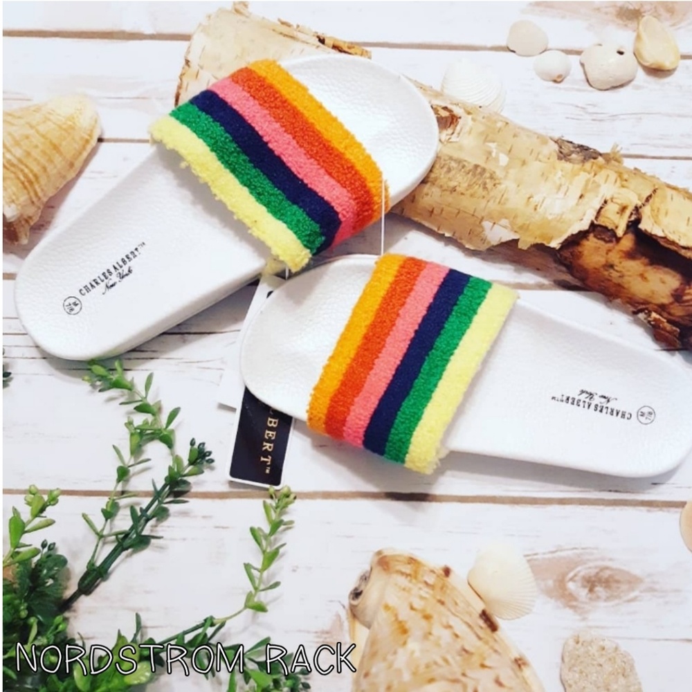 Rainbow Terry Cloth 70s Pool Slides